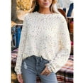 thumbnail image 3 of Cupshe Women's Knit Round Neckline Colorful Pom Pom Accents Dropped Long Sleeves Ribbed Trim Sweater, 3 of 5