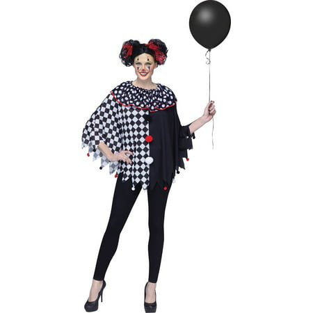 Womens Fun Clown Poncho Costume Checkered Polka Dots One size Halloween