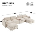 thumbnail image 3 of 142" Modular Sectional Sofa with Charging and Console, U-Shaped Cloud Couch with Cup Holders and Storage Ottomans, 6 Seater Chenille Deep Seat Sofa with 330LBS/Seat for Huge Person, Beige, 3 of 9