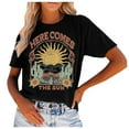 thumbnail image 3 of Retro Womens Graphic T Shirts Casual Breathable Short Sleeve Crew Neck Tee Summer Top Black L, 3 of 5