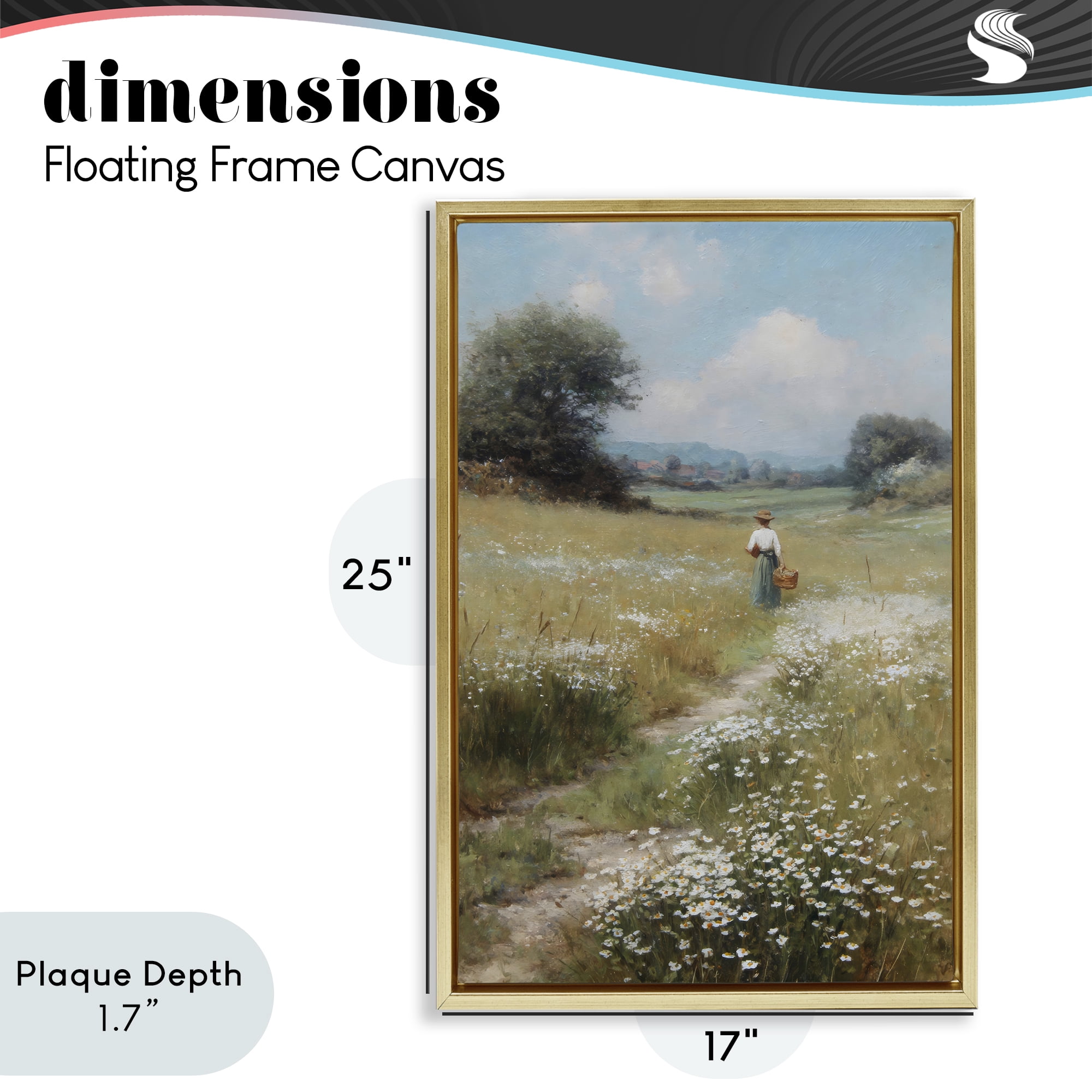 Stupell Industries Flower Gazing in Summer Meadow Gold Framed Floater Canvas Wall Art, design by Petal Prints Design