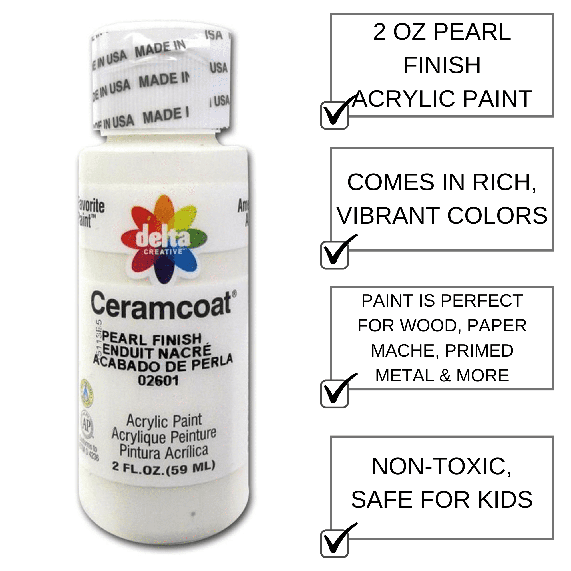 Delta Ceramcoat Metallic Acrylic Paint 2oz-Pearl Finish