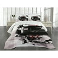 thumbnail image 3 of Ambesonne Cars Quilted Bedspread Set 3 Pcs, Modern Black Vehicle Style, Queen Size, Black Red White, 3 of 5