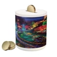 thumbnail image 1 of Garden Piggy Bank, Colorful Christmas View at Buchart Gardens Celebrations Seasonal Nature Picture, Ceramic Coin Bank Money Box for Cash Saving, 3.6" X 3.2", Teal and Red, by Ambesonne, 1 of 4