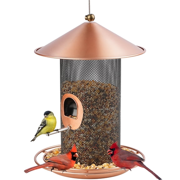 Samhe Metal Bird Feeder, Wild Bird Feeder for Hanging Outside with 2 Extra Feeding Ports, 3 lbs Capacity