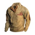 thumbnail image 2 of Men's Flag Print 3-Button Stand Collar Quarter-Zip Sweatshirt, Casual Outdoor Pullover Top, Spring Fall Patriotic Style,Orange,3XL, 2 of 5