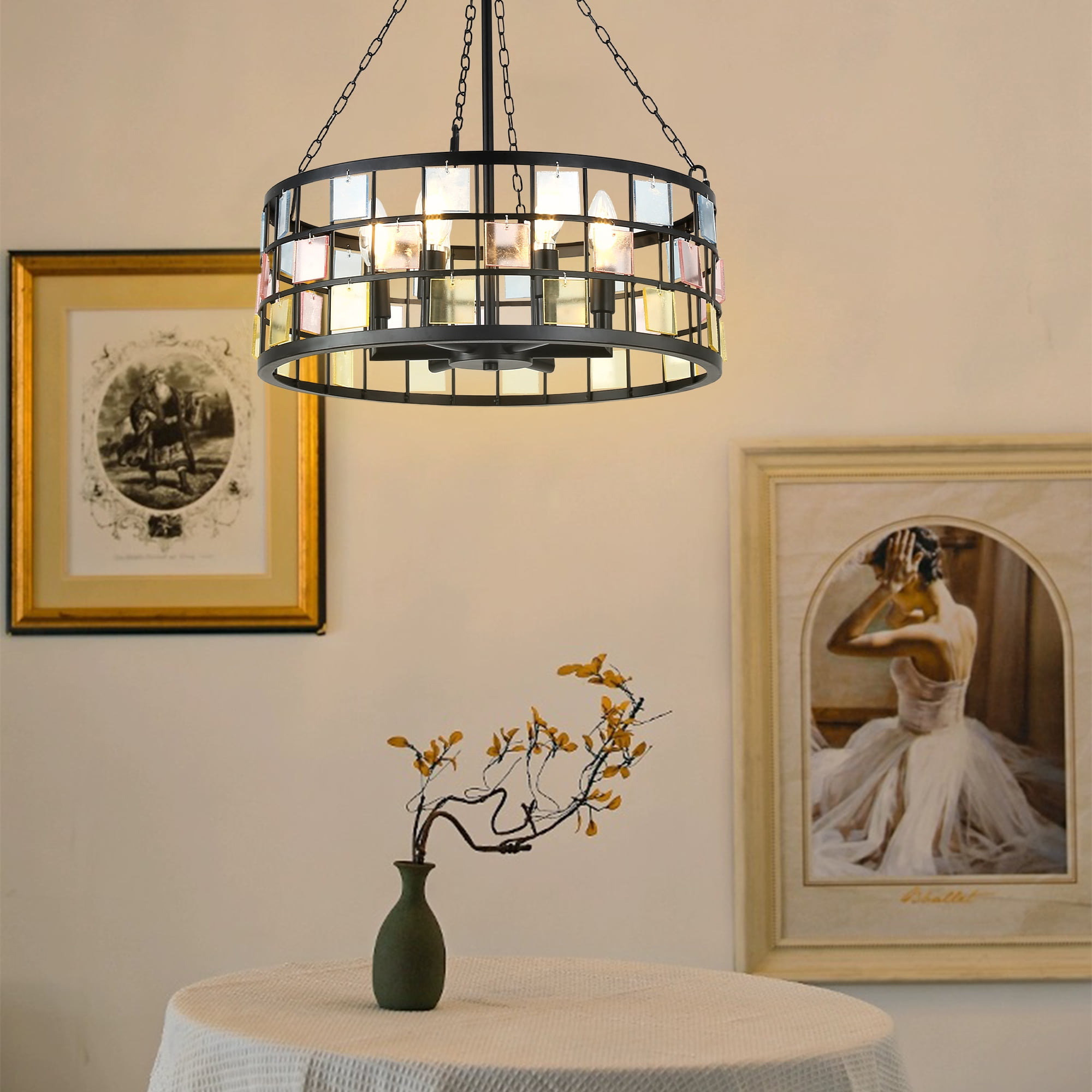 Chords Attic 17" Vintage Church Candle Style Chnadelier Adjustable Hanging Pendant Light Fixture for Livingg Room, dining Room