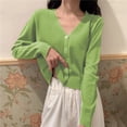 thumbnail image 5 of WAVSUF Womens Knit Cardigan Button Front Long Sleeve V Neck Spring Fall Casual Basic Sweater Green Free Size, 5 of 6