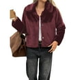 thumbnail image 2 of Cropped Faux Fur Jacket Long Sleeve Open Front Cardigan Casual Parka Short Coat Wine Red M, 2 of 8