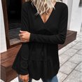 thumbnail image 2 of Mujeres Casual Moda Pullover Manga Larga Con Cuello En V Blusas Camiseta Soild Pompotops FGAJ15077, 2 of 9