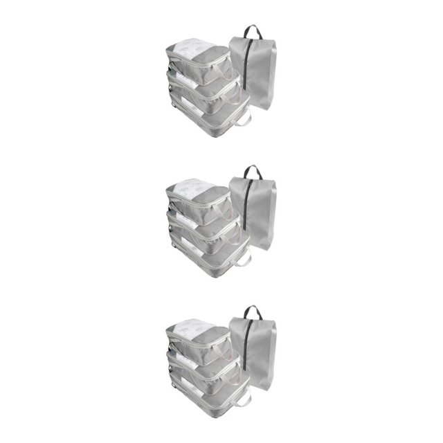 VONKY 4pieces Compression Packing Cubes Set Time-Saving Solution For Organized Travel OxfordCloth Travel Organiser Bags gray 3Set