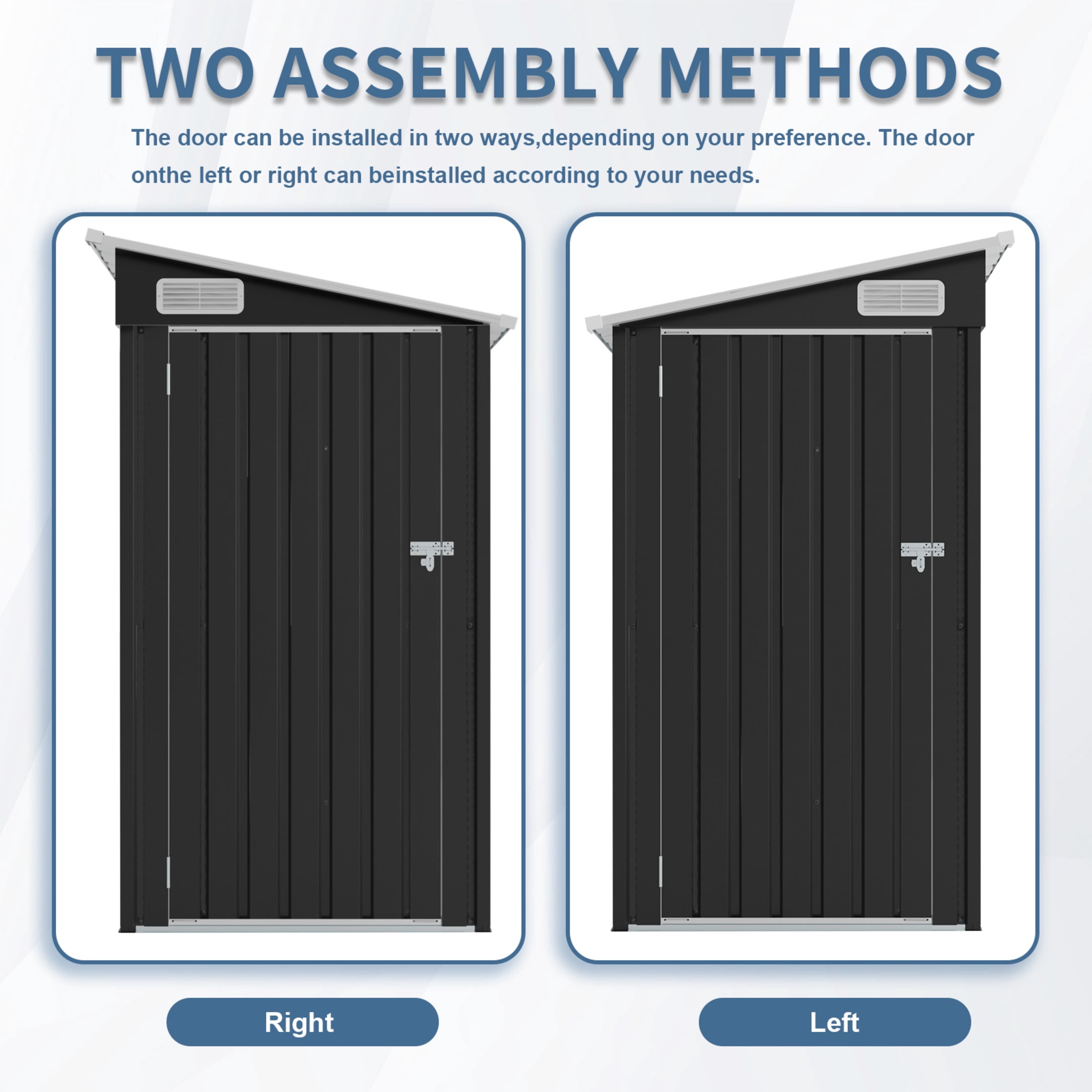 Noble House 4x8 FT Galvanized Steel Outdoor Storage Shed, Weatherproof 3-Door Metal Utility Shed, Black