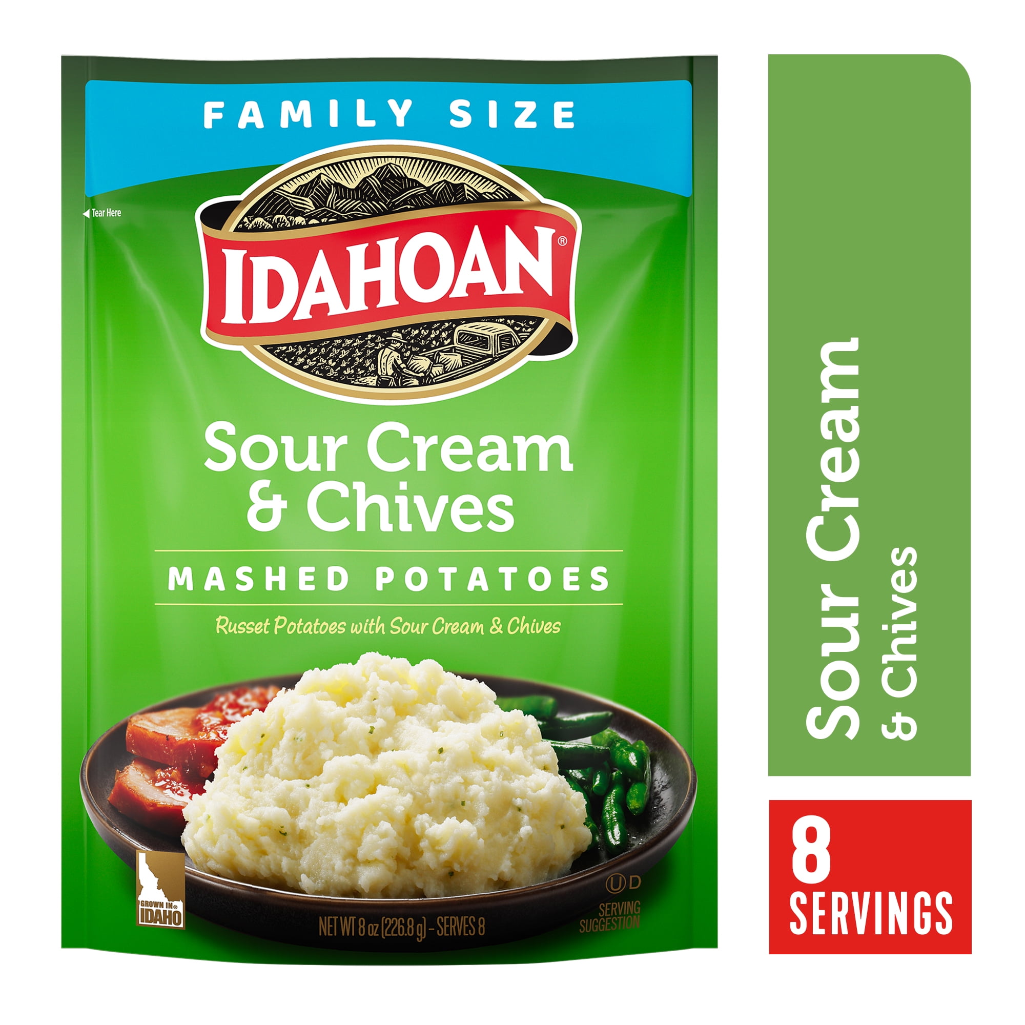 (8 pack) Idahoan Sour Cream & Chives Mashed Potatoes Family Size, 8 oz Pouch