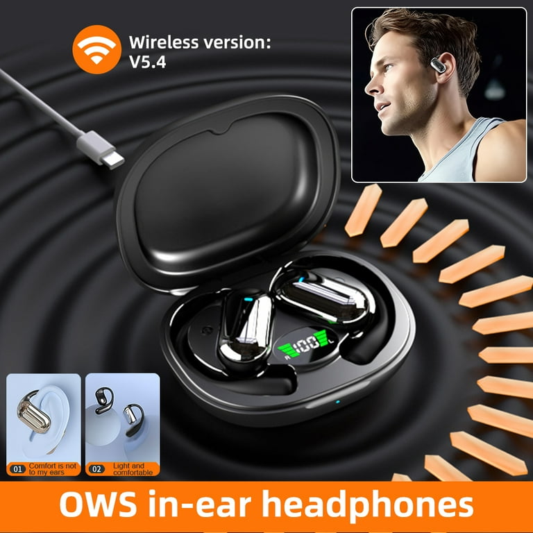 Mpow Touch Control Non In Ear Sports Headphones Wireless Bluetooth 5.4 Earbuds OWS Ear Hook Open Ear Earphones with Charging Case Black