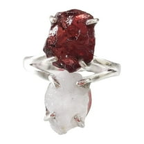Natural Garnet Moonstone Ring, Double Gemstone Ring, January June Birthstone, Bohemian, 925 Sterling Silver, Womens Ring, Christmas, Thanksgiving, Handmade, Statement Jewelry, Rough Gemstone Jewelry