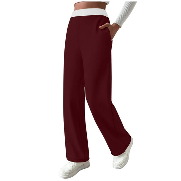 successthop Womens Fleece Lined Leggings Oversized Wide Leg Pants with Pockets High Waist Solid Winter Fall Trousers Red