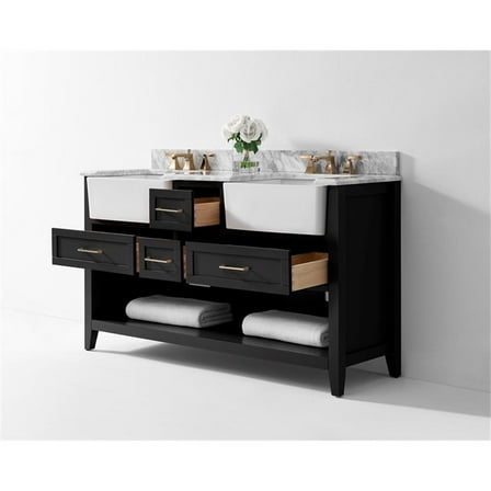 Ancerre Designs Hayley 60" Farmhouse Wood Bathroom Vanity Set in Black Onyx