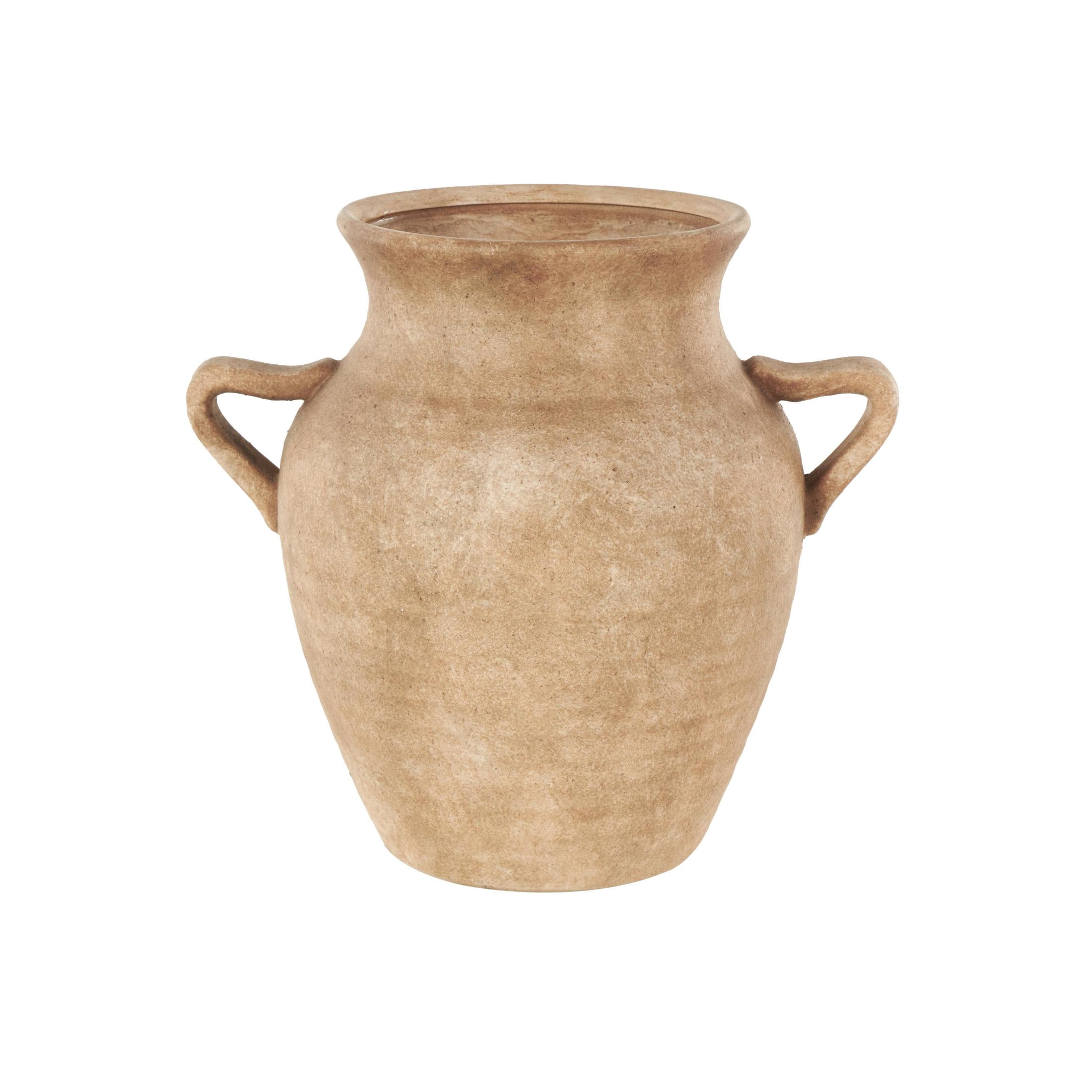 DecMode 12" Antique Style Textured Copper Ceramic Vase with Handles