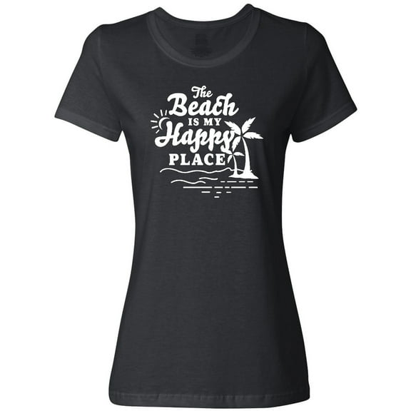 Inktastic The Beach is My Happy Place with Palm Trees Women's T-Shirt
