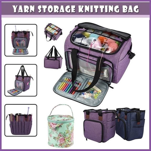 Jetcloudlive Knitting Bag,Yarn Storage Tote with Compartments for Knitting Needles, Crochet Hooks, Knitting Project and Accessories