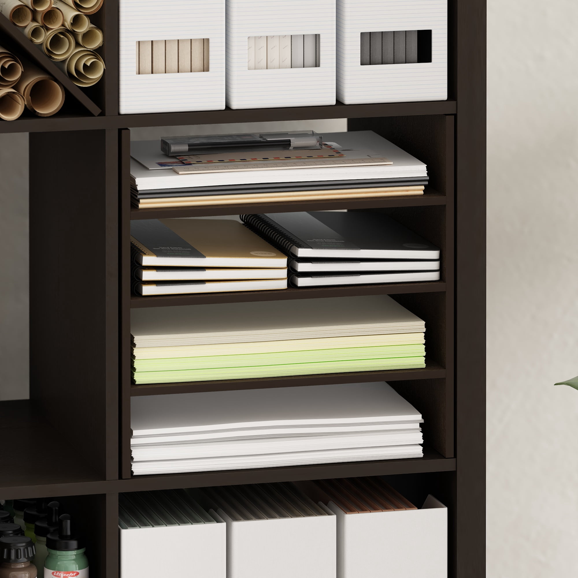 Furinno CUBICLE 3-Tier Cube Shelf Insert, Storage Organizer Accessory, Dark Oak, Fits Furinno Extra Thick Cubes