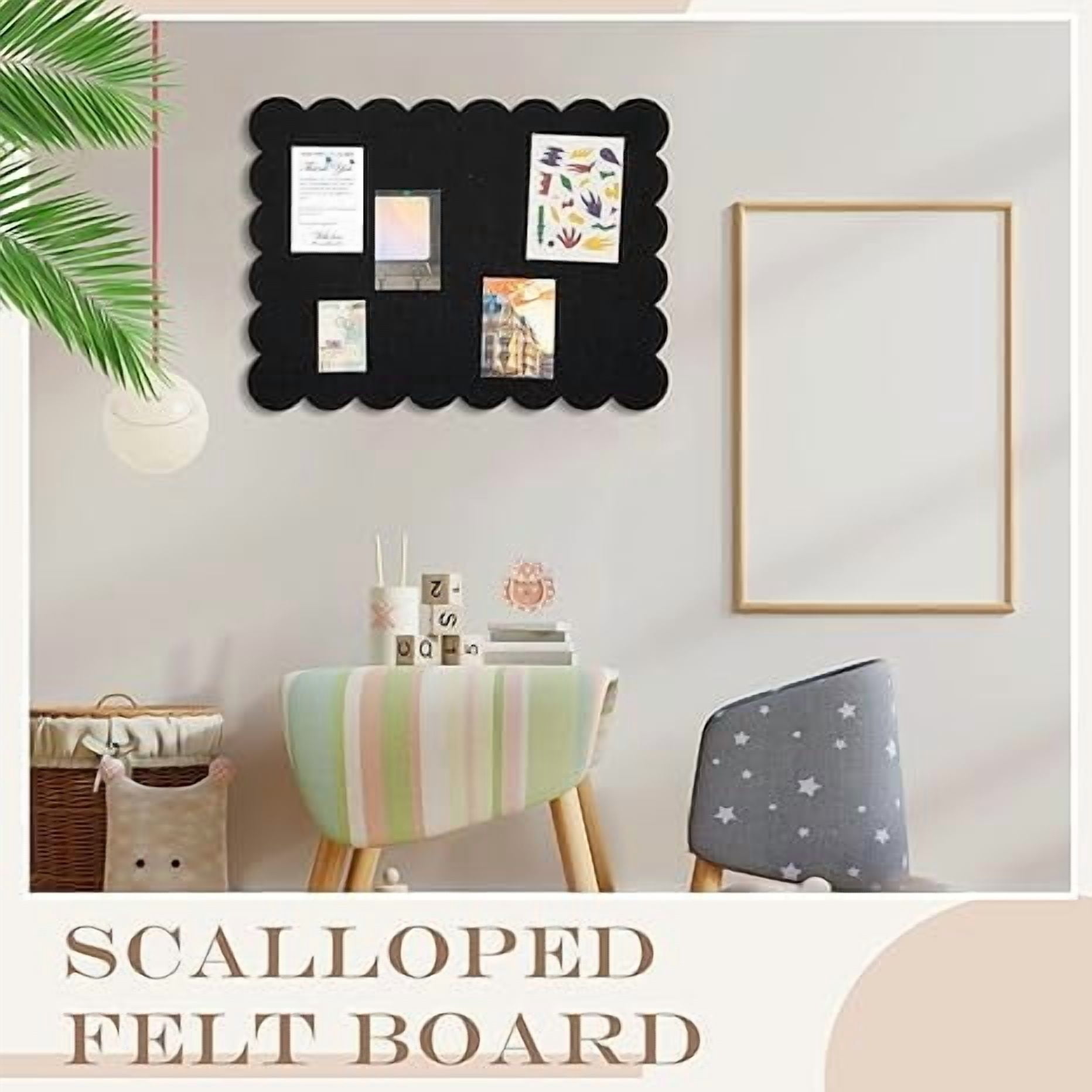Bulletin Board, Decorative Felt Pin Board, Felt Foldable Board for Wall, Photo Board for Home Office, Black , 35" x 24"