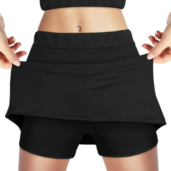 AURARMLET Black Tennis Skirt Skorts with Flattering Fit, Polyester Fabric, 1 Set Ideal for Gym Workouts