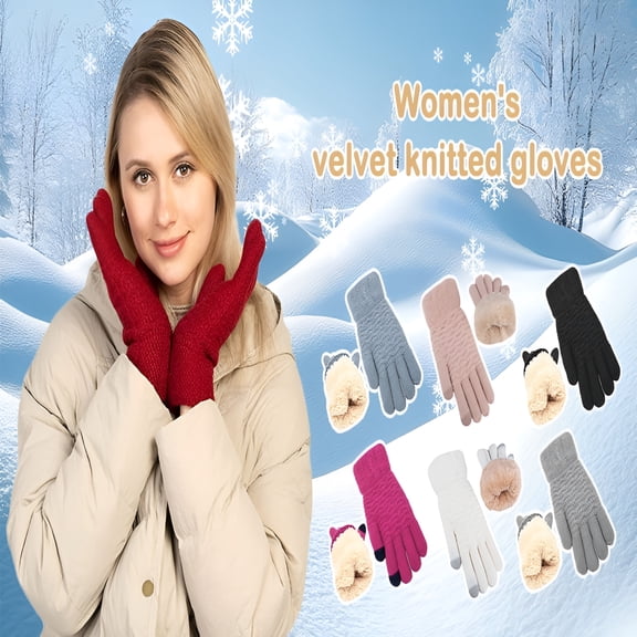 TELOLY Women's Winter Warm Screen Gloves Thermal Cable Knit Lined Glove for Cold Weather