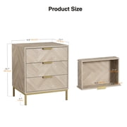 Eumyviv Rustic Metal & Wood 3 Drawer Nightstand, Herringbone Pattern Side Table, Oak Finish