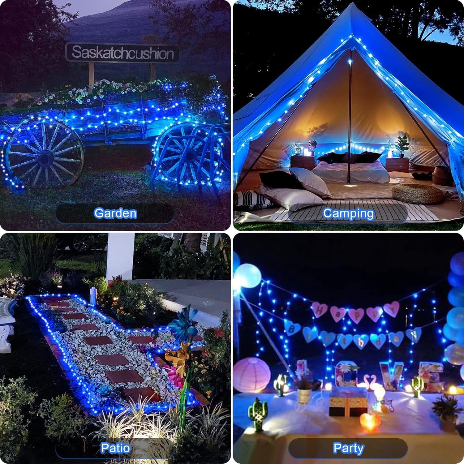 2 Pack Blue Solar String Lights Outdoor Waterproof, Each 33ft 100 LED Solar Fairy Lights, 8 Modes Copper Wire Mini Christmas Light for Outside Patio Garden Tree Christmas Decorations