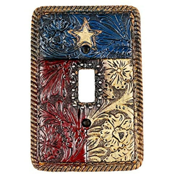 Urbalabs Texas Flag Star Rustic Western Decorative Light Switch Outlet Wall Plate Covers Antique Country Home Rustic Light Switch Covers Single Double 2 Gang Switch Plates (Single Light Switch)