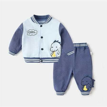 

FZM Christmas Children Kids Toddler Baby Boys Girls Long Sleeve Baseball Coats Outer Outwear Cute Cartoon Trousers Pants Outfit Set 2PCS Clothes