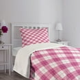 thumbnail image 3 of Ambesonne Geometric Quilted Bedspread Set 2 Pcs, Diagonal Pastel Color, Twin Size, Fuchsia Pale Pink White, 3 of 5