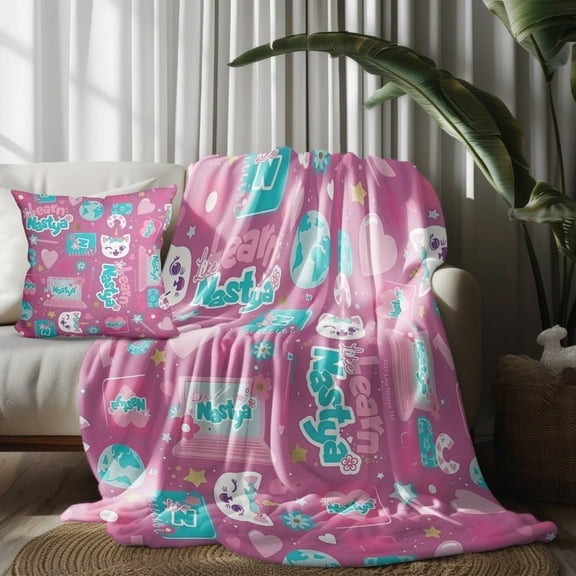 Throw Blankets Throw For Like Nastya Pillow Covers for Couch Thin Bed Decor Kids Adult Nap Bedroom Car All Season Birthday Gifts 30×40 inch Throw Blanket and Pillowcase Set