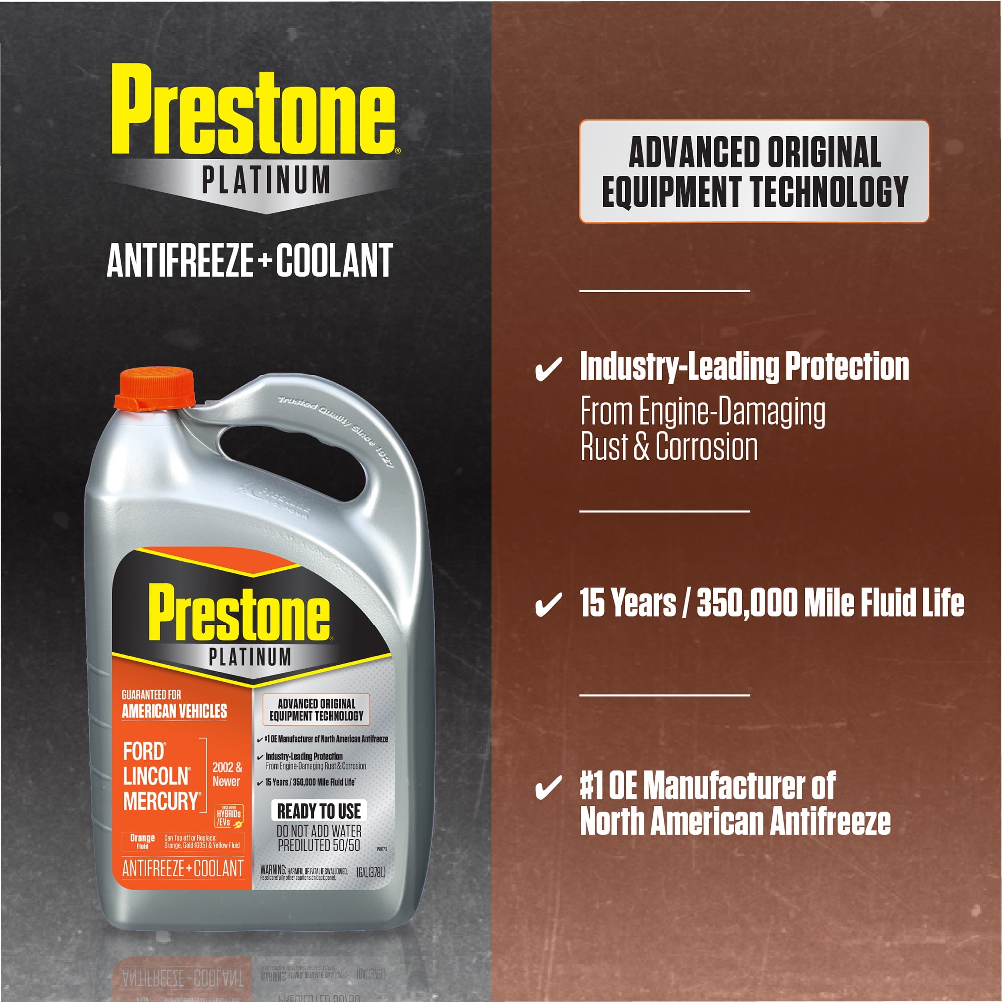 (2 pack) Prestone Platinum American Orange Antifreeze and Coolant 50/50 1 Gallon