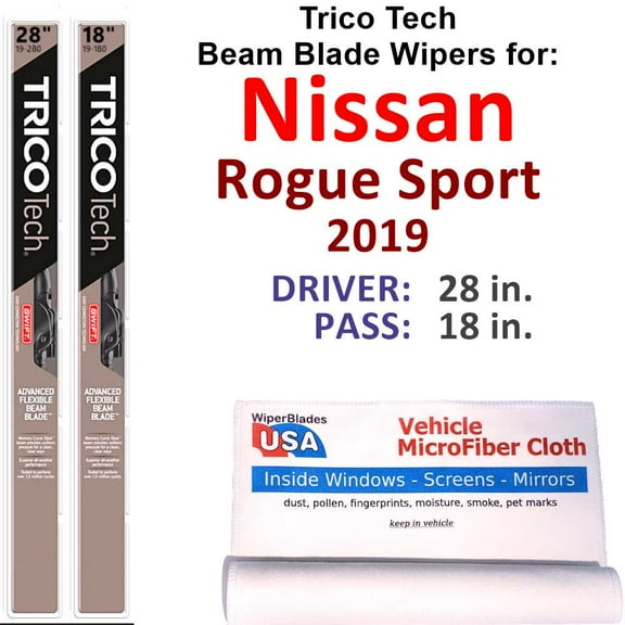 Beam Blade Wipers (Set of 2) compatible with 2019 Nissan Rogue Sport
