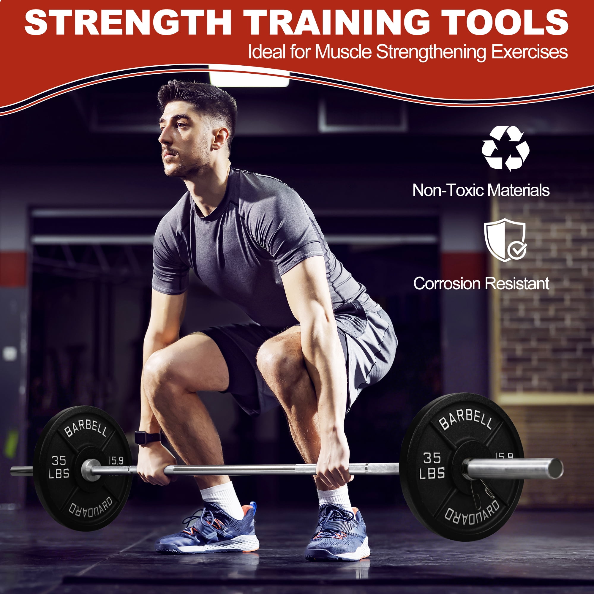FlexWave Cast Iron Barbell Plates, 2-Inch Hole, Black with Silver Numbers, 70LB Set, for Standard Barbells, Dumbbells & Home Gym Strength Training