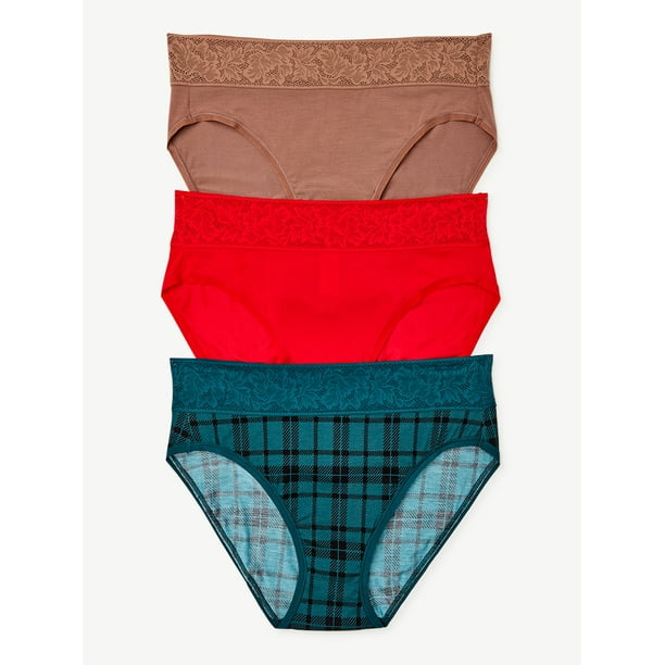 Joyspun Women's Modal and Lace Hi Cut Brief Panties, 3Pack, Sizes S to