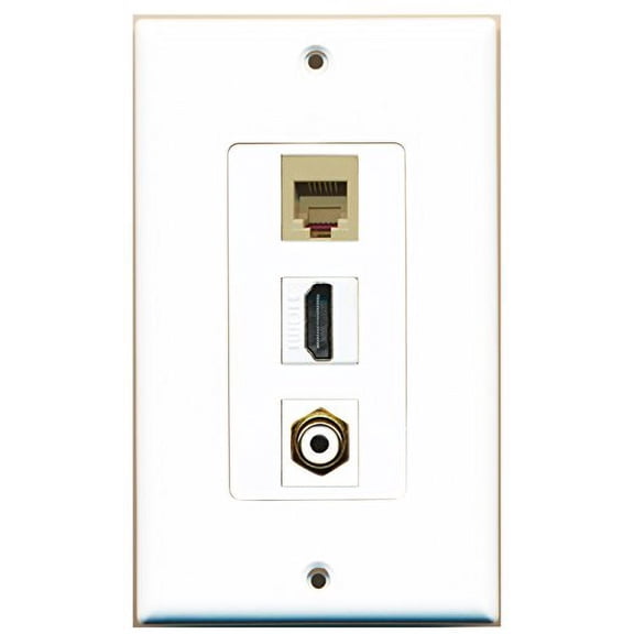 RiteAV - 1 Port HDMI 1 RCA White 1 Phone RJ11 RJ12 Beige Wall Plate Decorative