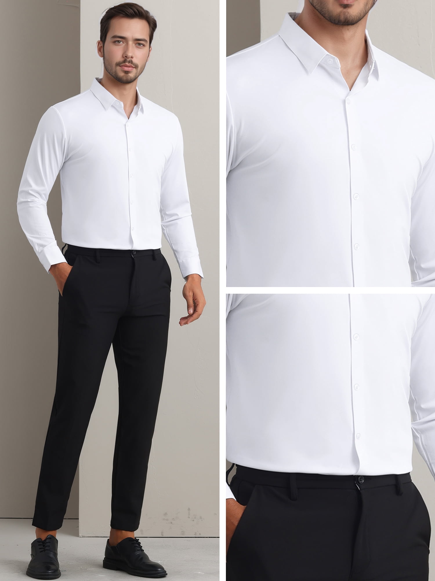 DARING DIVA Men's Soft Long Sleeve Button Down Business Formal Dress Shirt XL White