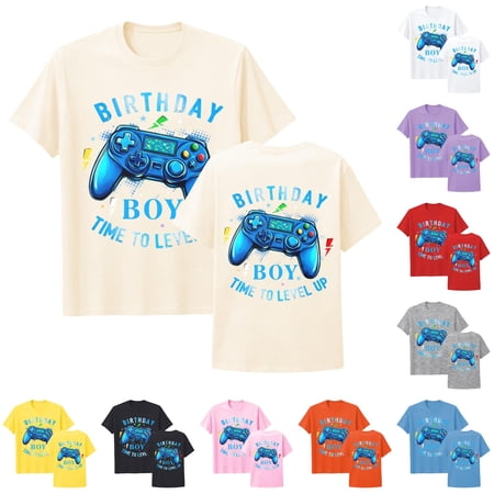 WAYUTE Kids T Shirts for Boys Short Sleeve Crew Neck Birthday Game Controller Print Lightweight Loose Fit Top Casual Daily Wear Beige Size 4-5 Y