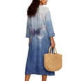 thumbnail image 2 of DISNIMO Butterfly Print Womens Summer Dresses Casual 3/4 Sleeve Maxi Dress V Neck Loose Dresses Fashion Linen Style Dress for Women, S, 2 of 6