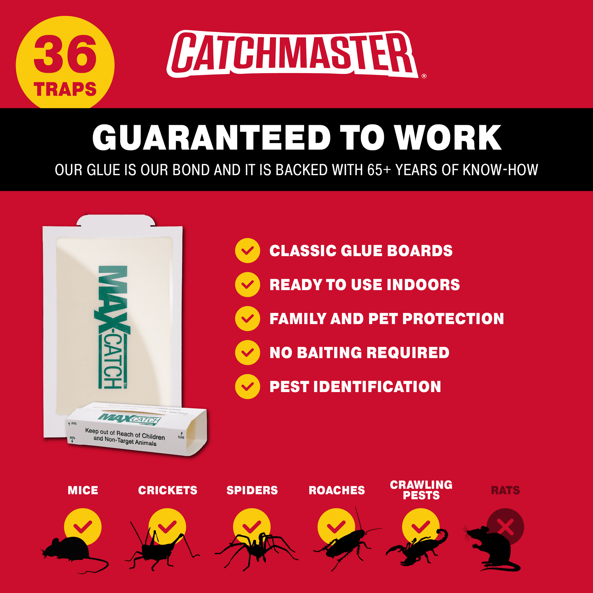 Catchmaster Max-Catch Insect & Mouse Trap 36pk, Classic Sticky Traps, Pest Control Indoor