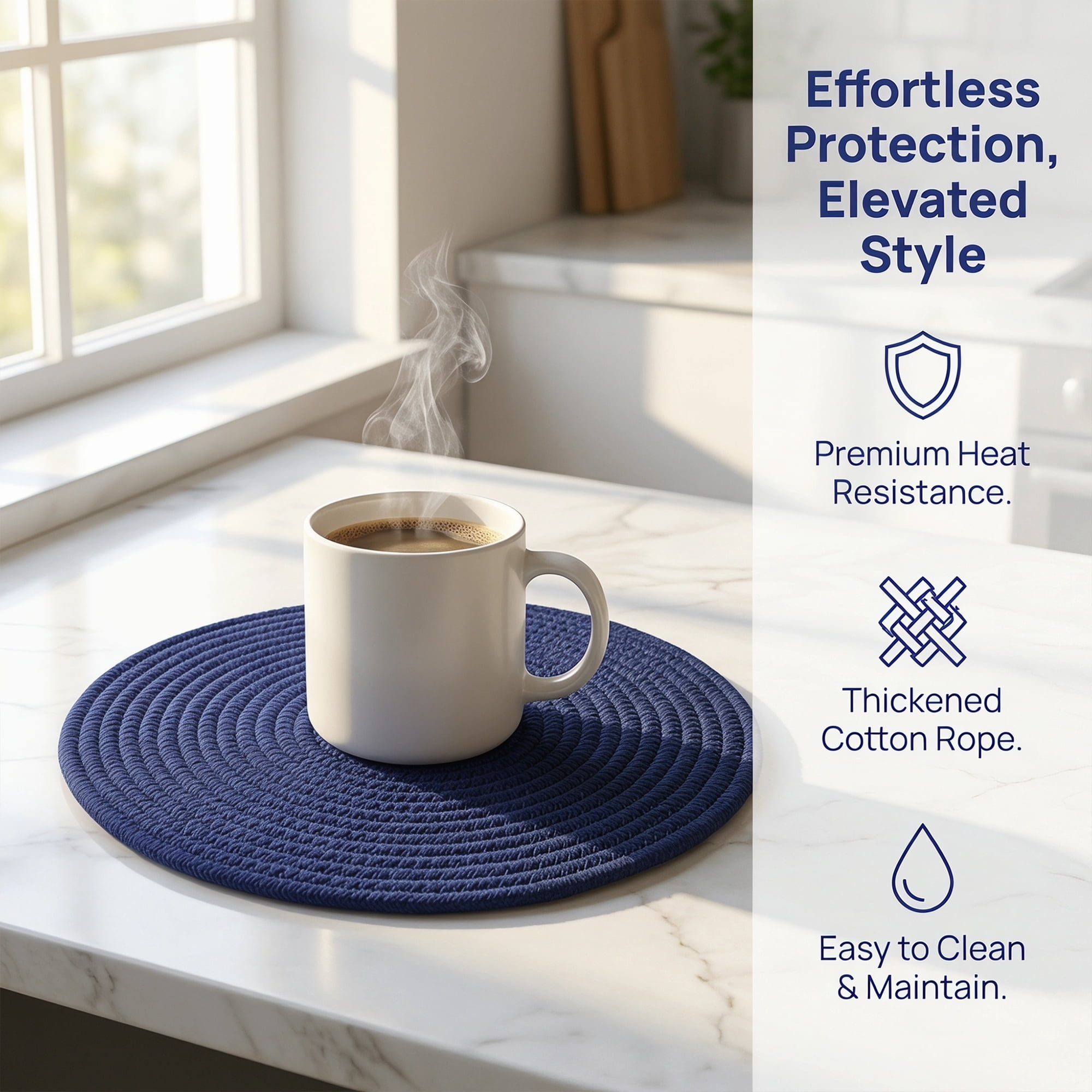 Unique Bargains Placemats Set of 4 Cotton Round Placemats for Dining Table Navy Blue