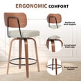 thumbnail image 4 of ClinQ 26 inch Swivel Counter Height Bar Stools Set of 1, Faux Leather Seat with Back, Walnut Bentwood Legs and Metal Footrest, Grey, 4 of 11