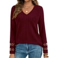 thumbnail image 3 of PRETTYGARDEN Women's Long Sleeve Shirts Ribbed Knit V Neck Tee Dressy Casual Blouses Going Out Tunic Tops Fall Outfits, 3 of 8