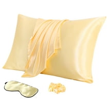 Unique Bargains Durable Soft Zippered Closure Set of 2 Satin Pillowcase Gold Queen(20"x30")