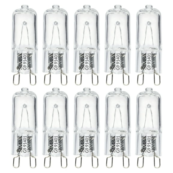 Simba Lighting Halogen Light Bulb G9 T4 60W JCD Bi-Pin 120V, Dimmable, 2700K Warm White, 10-Pack