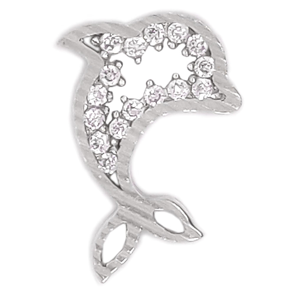 Small Dolphin Pendant Charm Created CZ Crystals 14k Yellow Gold White Rhodium