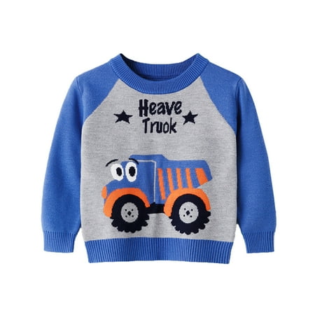 

Zlekejiko Toddler Boys Girls Patchwork Colour Cartoon Car Print Sweater Long Sleeve Warm Knitted Pullover Knitwear Tops Sweater
